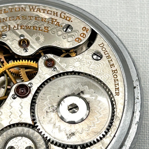 Antique Hamilton Pocket Watch 21 Jewels 992  ~Double Roller~ 1010630 AS IS - Picture 11 of 16